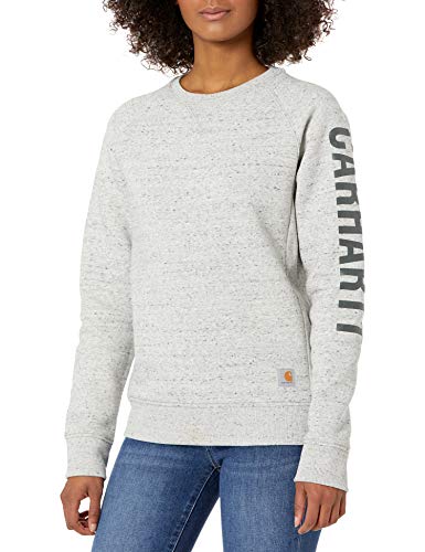 Carhartt Damen Lockeres, mittelschweres Rundhalsausschnitt und Blocklogo-Grafik auf dem Ärmel Sweatshirt, Asphalt meliert NEP, S von Carhartt