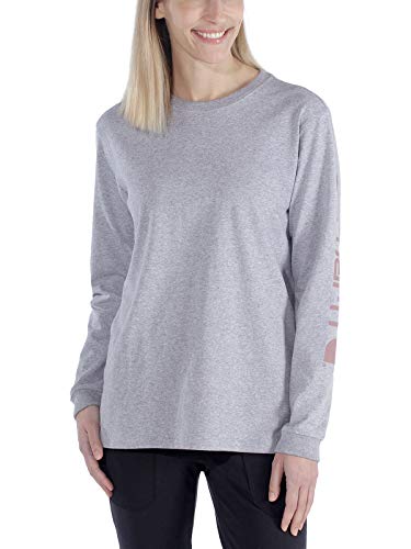 Carhartt Damen Loose Fit, schweres, langärmliges T-Shirt mit Logo-Grafik auf dem Ärmel, Grau meliert, XL von Carhartt
