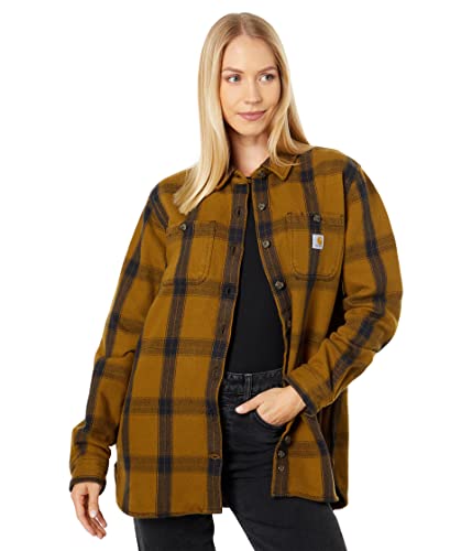 Carhartt Damen Loose Fit Heavyweight Twill Long-Sleeve Plaid Work Utility Button Down Shirt, Carhartt Brown, M EU von Carhartt