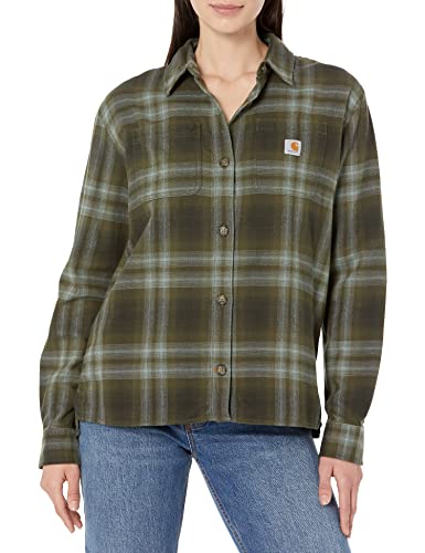 Carhartt Damen Loose Fit Langärmeliges Kariertes Flanellhemd Shirt, Basil, L von Carhartt