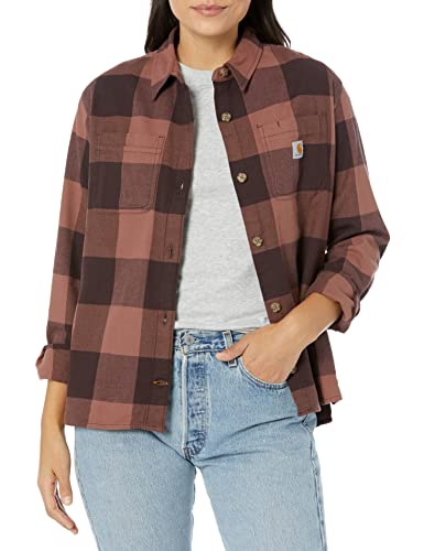 Carhartt Damen Loose Fit Langärmeliges Kariertes Flanellhemd Shirt, BlackBerry, M von Carhartt