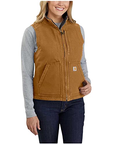 Carhartt Damen Loose Fit Washed Duck Sherpa Lined Mock Vest Work Utility Oberbekleidung, Braun Brown, M von Carhartt