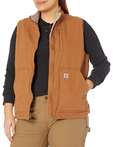 Carhartt Damen Loose Fit Washed Duck Sherpa Lined Mock Vest Work Utility Oberbekleidung, Braun Brown, S von Carhartt
