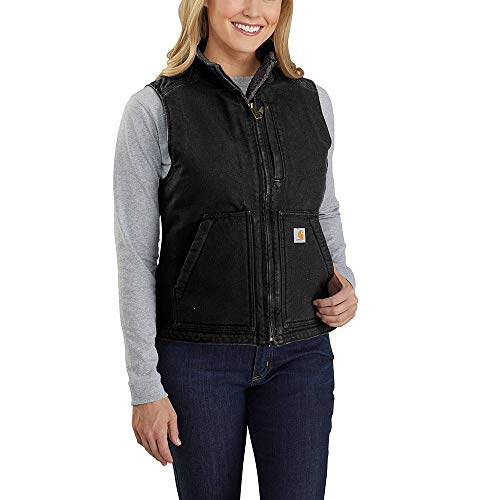 Carhartt Damen Loose Fit Washed Duck Sherpa Lined Mock Vest Work Utility Oberbekleidung, Schwarz, S von Carhartt