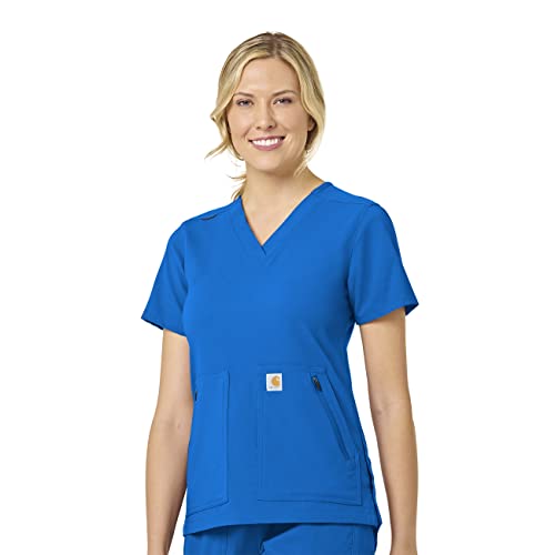Carhartt Damen Modern Fit 4 Taschen V-Ausschnitt Scrub Top Medizinisches Schlupfhemd, Königsblau, Klein von Carhartt