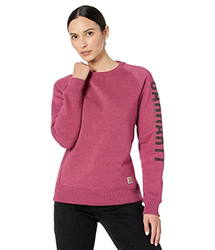 Carhartt Damen Relaxed Fit Midweight Crewneck Block Logo Sleeve Grafik Sweatshirt, Beet Red Heather, Large von Carhartt