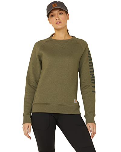 Carhartt Damen Relaxed Fit Midweight Crewneck Block Logo Sleeve Graphic Sweatshirt, Basilikum Heather, M von Carhartt