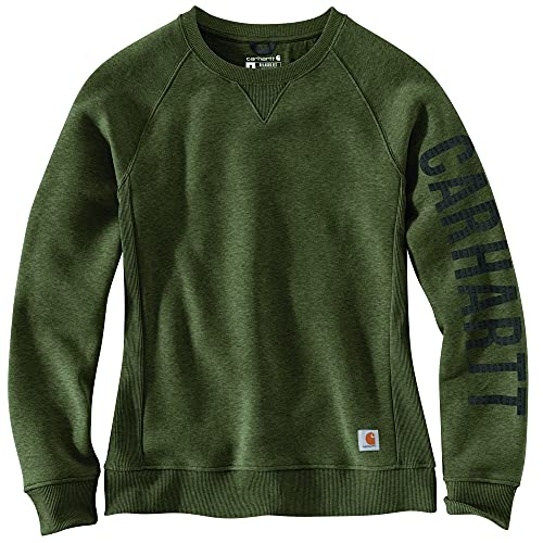 Carhartt Damen Relaxed Fit Midweight Crewneck Block Logo Sleeve Graphic Sweatshirt, Basilikum Heather, S von Carhartt