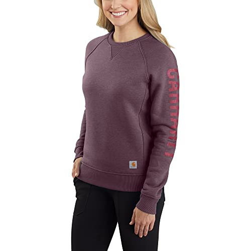 Carhartt Damen Relaxed Fit Midweight Crewneck Block Logo Sleeve Graphic Sweatshirt, BlackBerry Heather, XL EU von Carhartt