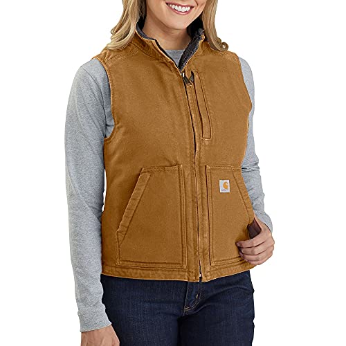 Carhartt Damen Relaxed Fit Washed Duck Sherpa-Lined Mock-Neck Vest Work Utility Oberbekleidung, Braun Brown, L von Carhartt