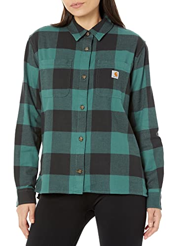 Carhartt Damen Rugged Flex Loose Fit Midweight Flanell Langarm Plaid Shirt, Schiefergrün, X-Groß von Carhartt