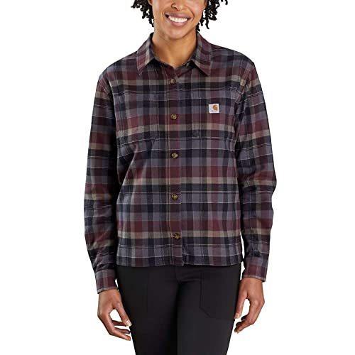 Carhartt Damen Rugged Flex Loose Fit Midweight Flanell Langarm Plaid Shirt Button-Down-Arbeitshemd, Port, Large von Carhartt