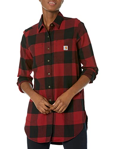 Carhartt Damen Rugged Flex Relaxed Fit Midweight Flanell Langarm Plaid Tunika, Oxblood, Mittel von Carhartt