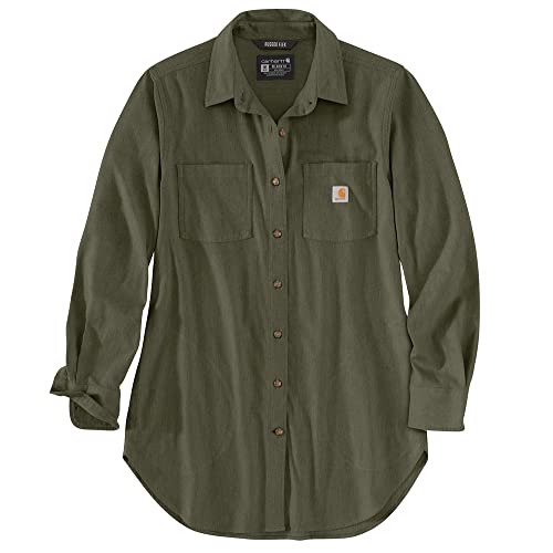 Carhartt Damen Rugged Flex Relaxed Fit Midweight Flanell Langarm Plaid Tunika, Basilikum Heather, Medium von Carhartt