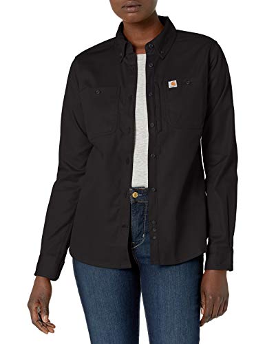 Carhartt Damen Rugged Professional™-Serie Relaxed Fit, langärmliges Canvas-Arbeitshemd, Schwarz, S von Carhartt