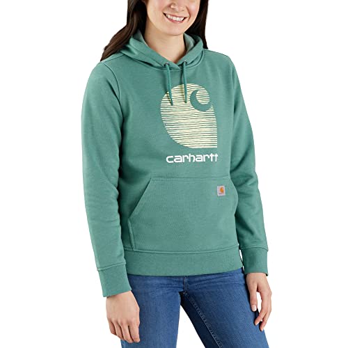 Carhartt Damen Shirt Grafik - Sweatshirt mit wasserabweisender Oberfläche - lockere Passform - Lange Ärmel, Farbe: Slate Green Heather, XS von Carhartt