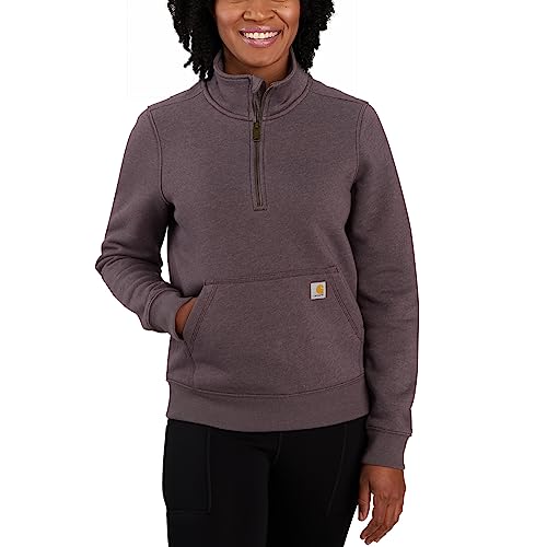 Carhartt Damen Sweatshirt mit halbem Reißverschluss und Rundhalsausschnitt - lockere Passform - Lange Ärmel Farbe: BlackBerry Heather, S von Carhartt