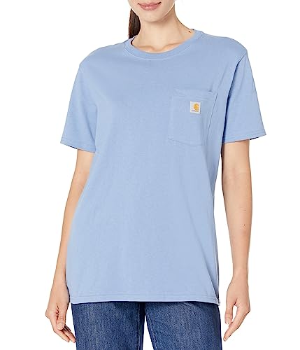 Carhartt Damen-T-Shirt, lockere Passform, schwer, kurzärmelig, mit Tasche, Skystone, L von Carhartt