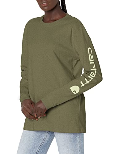 Carhartt Damen T-Shirt mit lockerer Passform, schwer, langärmelig, Logo, Grafik, Basilikum Heather, X-Groß von Carhartt