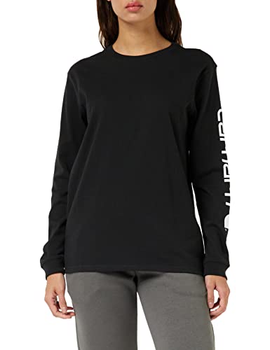 Carhartt Damen Loose Fit, schweres, langärmliges T-Shirt mit Logo-Grafik auf dem Ärmel, Schwarz, L von Carhartt