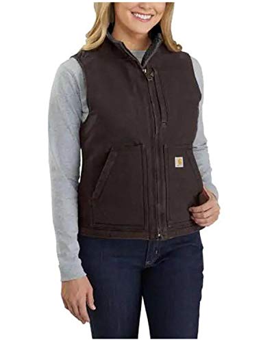 Carhartt Damen Relaxed Fit Washed Duck Sherpa Lined Weste, Dunkelbraun, XS von Carhartt