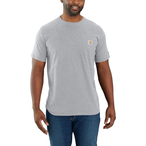 Carhartt Herren Force® Relaxed Fit, mittelschweres, kurzärmliges Pocket T-Shirt, Grau meliert, XL von Carhartt