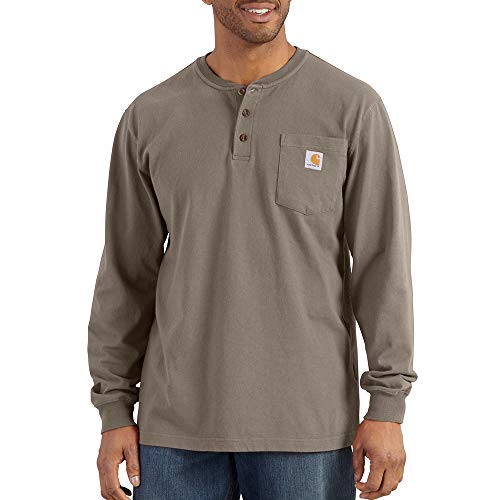 Carhartt Henley-T-Shirt für Herren, lockere Passform, schwer, Lange Ärmel, Tasche, Wüste, Klein von Carhartt