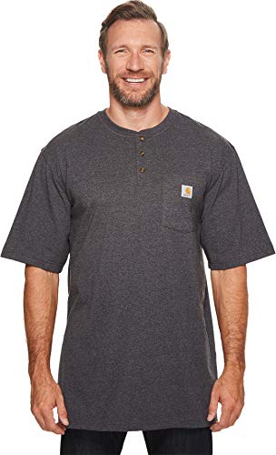 Carhartt Henley T-Shirt für Herren, lockere Passform, schwer, kurzärmelig, Tasche, Anthrazit meliert, 4X-Groß von Carhartt