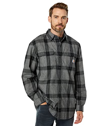 Carhartt Herren 105439 Loose Fit Schweres Flanell Langarm Plaid Hemd, Asphalt, XL von Carhartt