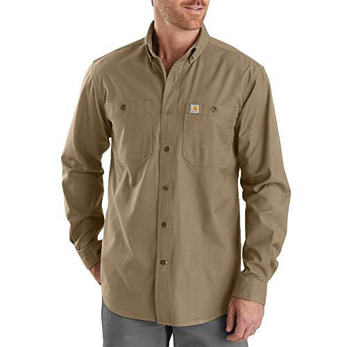Carhartt Herren Big & Tall Rugged Flex Rigby Langarm Button-Down-Arbeitshemd, Dunkles kaki, 4XL von Carhartt
