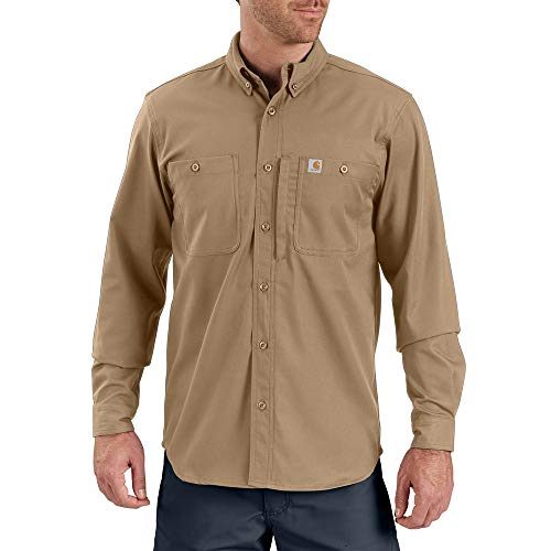 Carhartt Herren Big & Tall Rugged Professional Long Sleeve Work Shirt Button-Down-Arbeitshemd, Dunkles kaki, L Groß von Carhartt