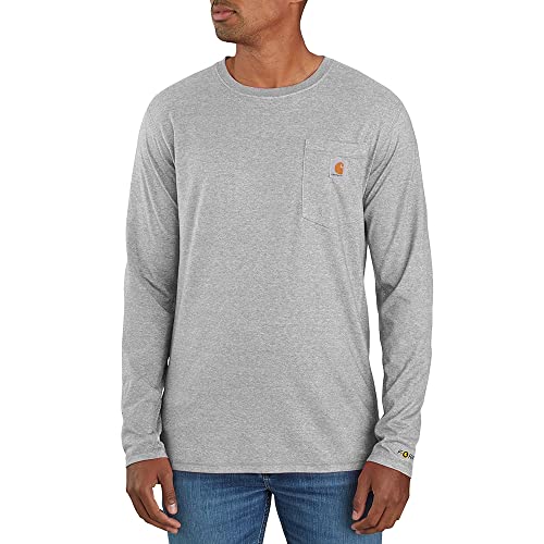Carhartt Herren Long Sleeve Pocket 104617 Force Relaxed Fit Midweight Langarm-T-Shirt mit Tasche, Grau meliert, Large Hoch von Carhartt