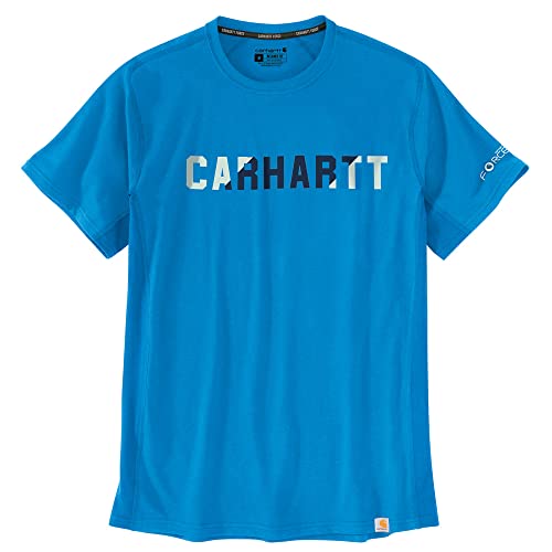 Carhartt Herren Force Relaxed Fit Midweight Short-Sleeve Block Logo Graphic T-Shirt, Farbe: Azure Blue, Größe: L von Carhartt