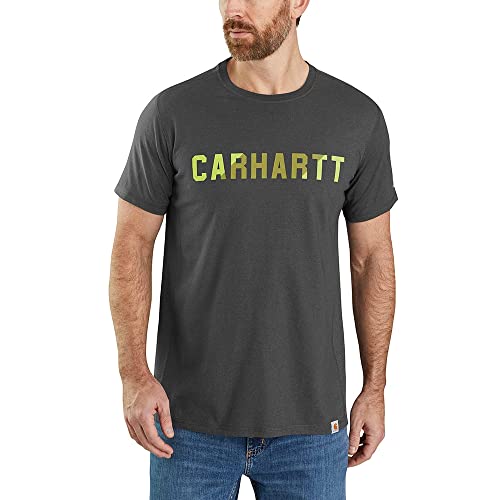 Carhartt Carhartt Force Relaxed Fit Mittelschweres Kurzarm-T-Shirt mit Blocklogo-Grafik für Herren, Grau, M von Carhartt