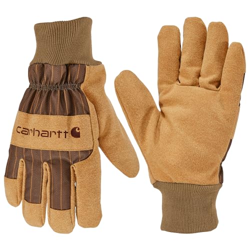 Carhartt Herren GW0827M Isolierter Handschuh aus synthetischem Wildleder, Strickbündchen, Brauner RR-Streifen, Large von Carhartt