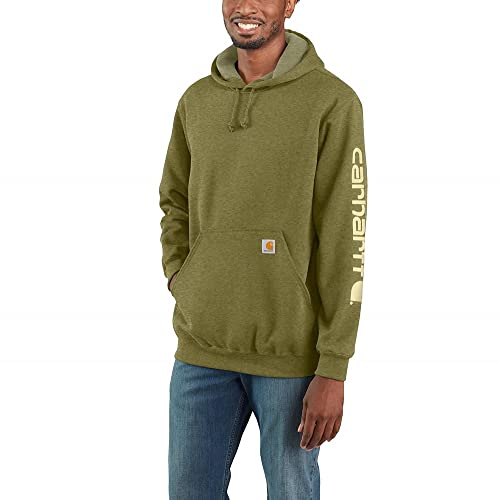 Carhartt Herren Kapuzenpullover Loose Fit Midweight Logo Sleeve Graphic Sweatshirt, Farbe:True Olive Heather, Größe:XL von Carhartt