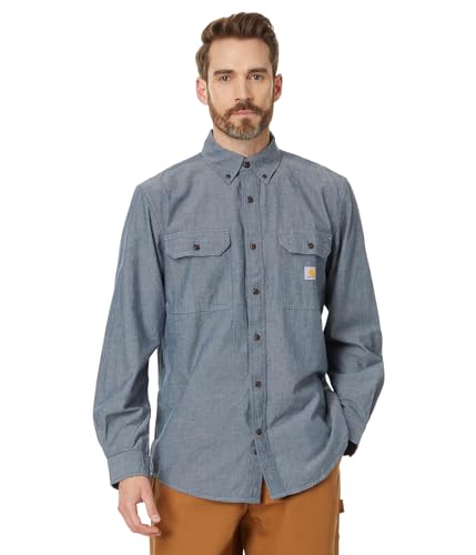 Carhartt Herren Loose Fit Midweight Long-Sleeve Shirt Button-Down-Arbeitshemd, Denim Blue Chambray, Klein von Carhartt