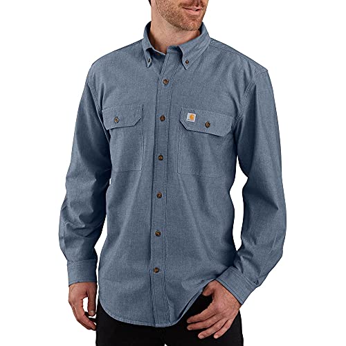 Carhartt Herren Loose Fit Midweight Long-Sleeve Shirt Button-Down-Arbeitshemd, Denim Blue Chambray, Klein von Carhartt