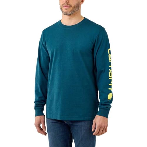 Carhartt Relaxed Fit Schweres Langarm-T-Shirt mit Grafik und Logo-Ärmeln für Herren, Blau, M von Carhartt