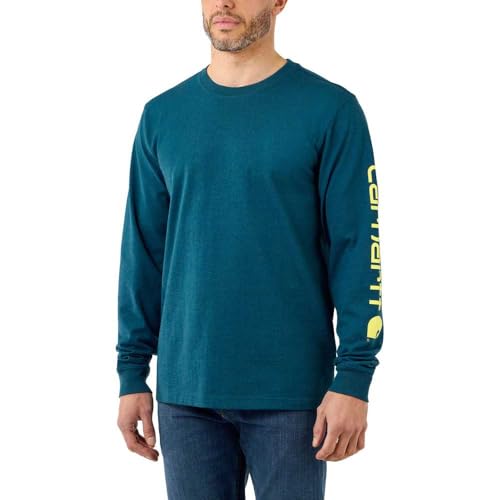 Carhartt Herren Relaxed Fit Heavyweight Long-Sleeve Logo Sleeve Graphic T-Shirt, Farbe: Night Blue Heather, Größe: S von Carhartt