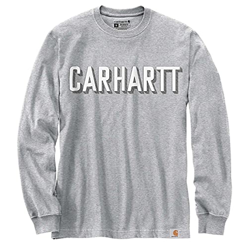 Carhartt Herren Long-Sleeve Block Logo Graphic T-Shirt, Heather Grey, M von Carhartt