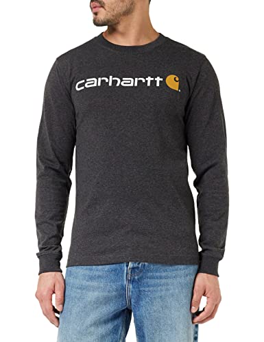 Carhartt, Herren, Lockeres, schweres, langärmliges T-Shirt mit Logo-Grafik, Anthrazit meliert, XXL von Carhartt