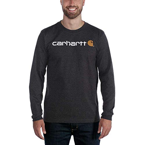 Carhartt, Herren, Lockeres, schweres, langärmliges T-Shirt mit Logo-Grafik, Anthrazit meliert, M von Carhartt