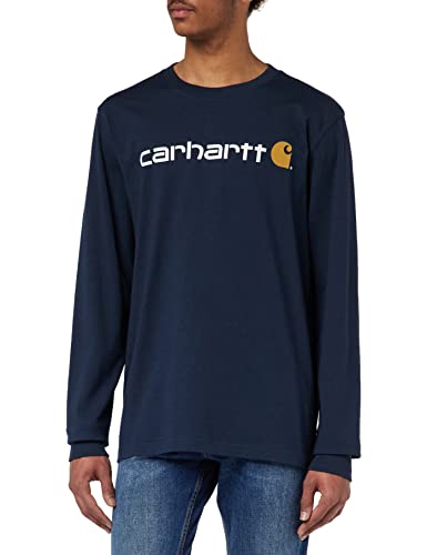 Carhartt, Herren, Lockeres, schweres, langärmliges T-Shirt mit Logo-Grafik, Marineblau, L von Carhartt