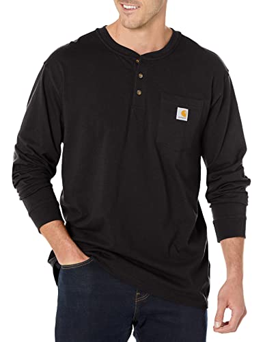 Carhartt Herren Loose Fit, schweres, langärmliges Pocket Henley-T-Shirt, Schwarz, XXL von Carhartt