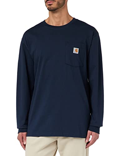 Carhartt Herren Loose Fit, schweres, langärmliges Pocket T-Shirt mit Tasche, Marineblau, S von Carhartt