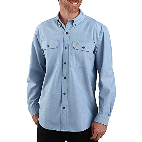 Carhartt Herren Loose Fit Midweight Long-Sleeve Shirt Button-Down-Arbeitshemd, Blue Chambray, Large Hoch von Carhartt
