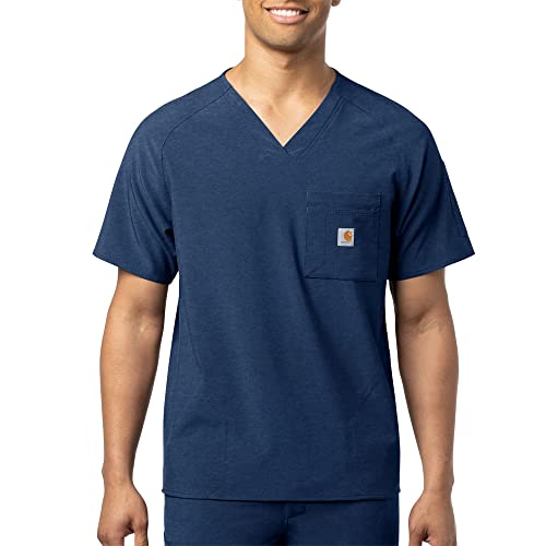 Carhartt Herren Micro-Ripstop Brusttasche Scrub Top Medizinische Berufskleidung, Marineblau meliert, Klein von Carhartt