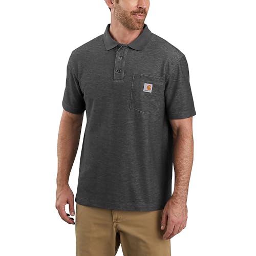 Carhartt Herren-Poloshirt, lockere Passform, mittelschwer, kurzärmelig, mit Tasche, Carbon Heather, Größe L, Anthrazit meliert, L Carhartt Herren-Poloshirt, lockere Passform, mittelschwer, kurzärmelig, mit Tasche, Carbon Heather, Größe L, Anthrazit meliert, L von Carhartt