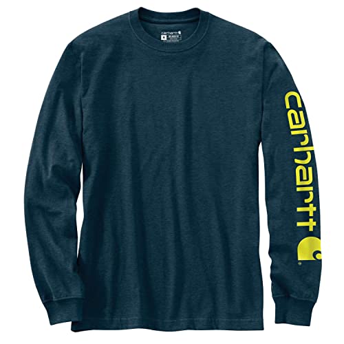 Carhartt Herren Relaxed Fit Heavyweight Long-Sleeve Logo Sleeve Graphic T-Shirt, Farbe: Night Blue Heather, Größe: XL von Carhartt